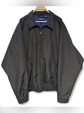 Chaps Black Zip Windbreaker Jacket with Plaid Lining
